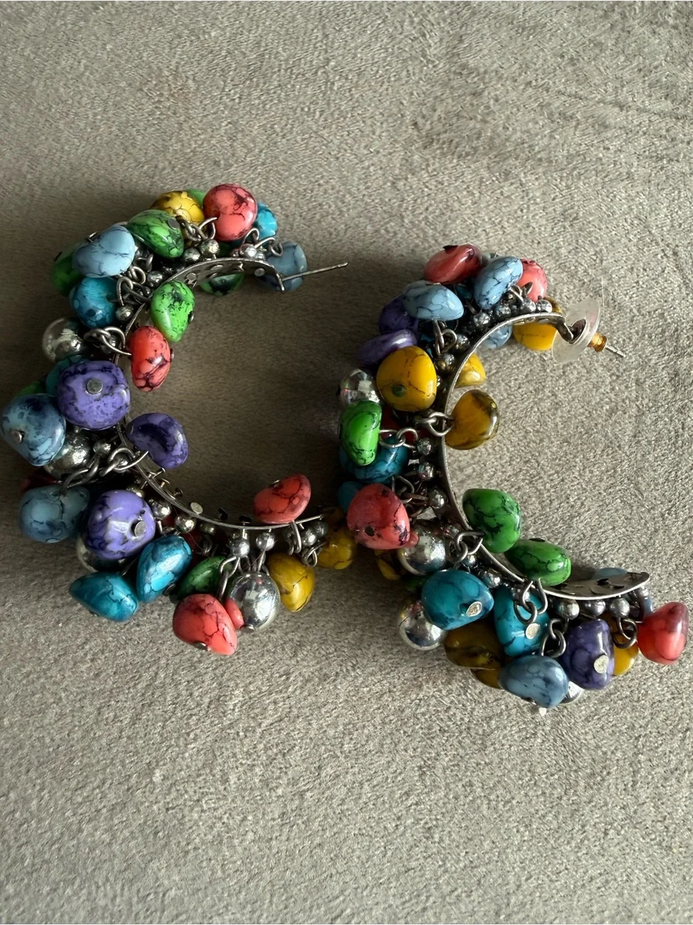 Colorful Multi-Stone Hoop Earrings – Vibrant Multicolor